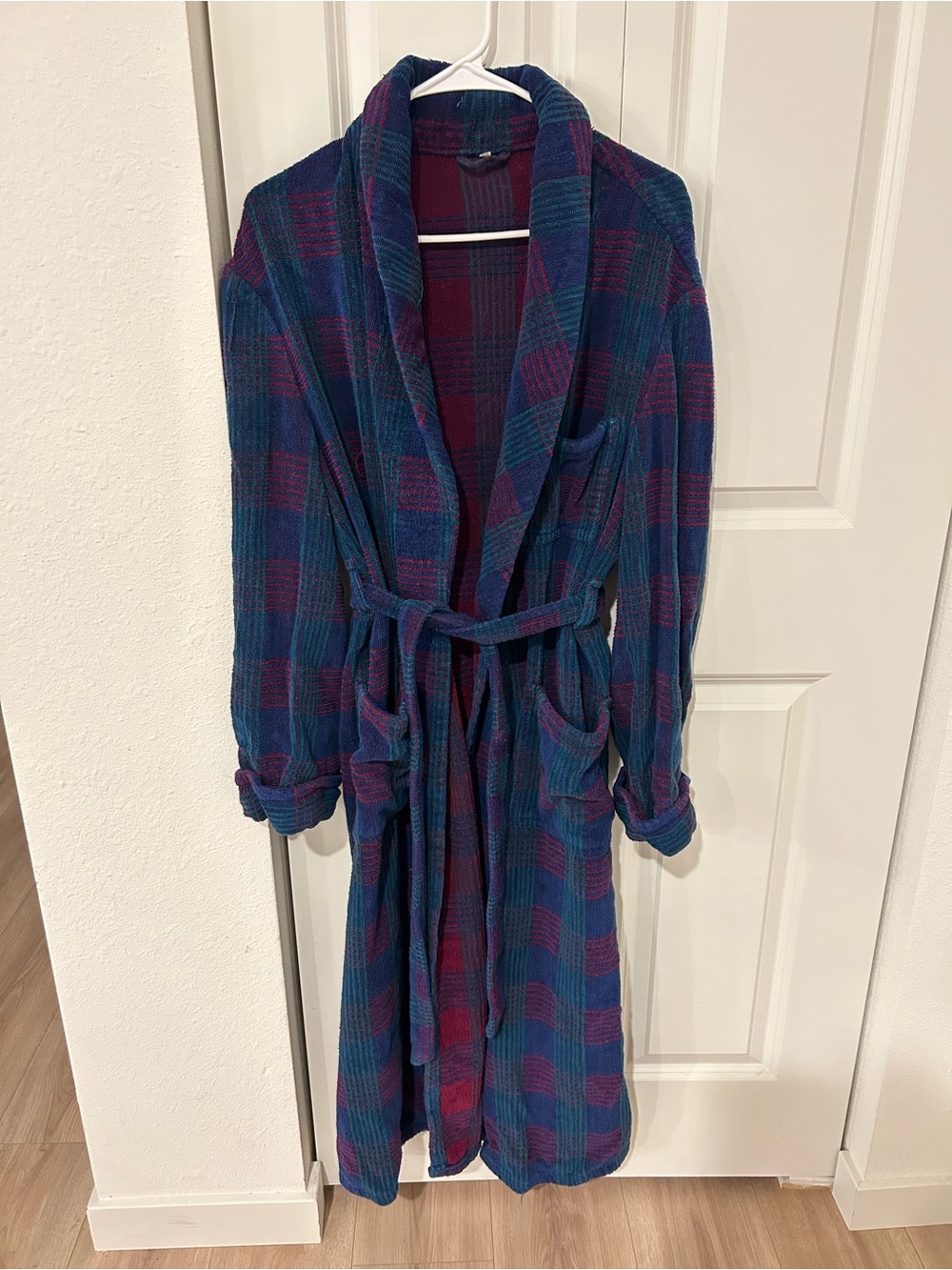 Vintage Heavyweight Plaid Terry Robe | Grandpacore | Shawl Collar | Belted